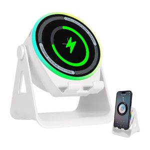 Support Téléphone ZJ08 4 en 1 avec Enceinte Bluetooth, Charge Sans Fil Induction, Lumière RGB et Rotation 360°