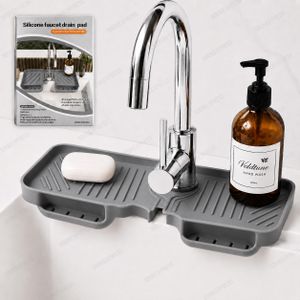 Étagère Porte-Savon Lavabo - Tapis de drainage en silicone pour robinet en Cuisine et Douche – Égouttoir de lavabo Support pour savon, éponge et flacon