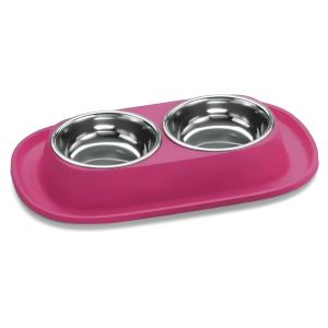 Gamelle pour animaux - Double bol amovible - Alimentation et hydratation - Rose 31x20x3,5 Cm