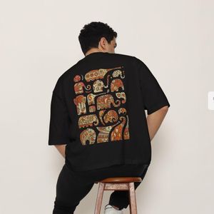 Elephants Boheme - T-Shirt Oversize Art Tribal - Motifs Paisley Orange Ethnique