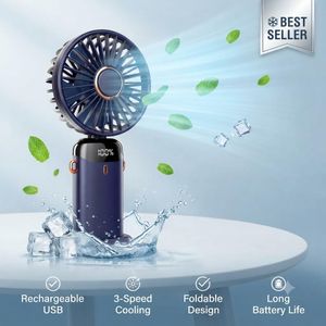 Mini Ventilateur Portable Rechargeable USB, Ventilateur de Poche, 3 Vitesses, Écran LED, Ventilateur Silencieux, Bureau & Voyage