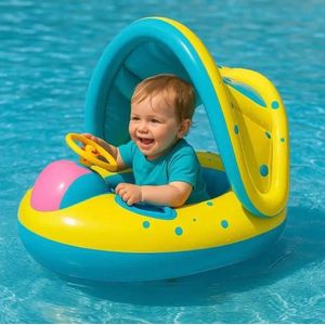 Bouée Bébé avec Pare-Soleil et Volant - Fun & Sécurité à la Piscine