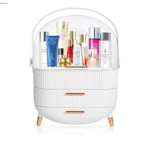 Organisateur de maquillage, présentoir à cosmétiques avec deux tiroirs, idéal pour une coiffeuse dans la chambre.