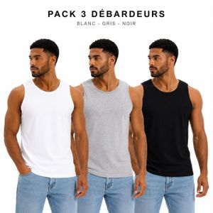 Pack de 3 Débardeurs Homme Blanc Gris Noir