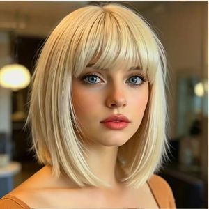 Perruque Carré Blond Platine avec Frange – Style Naturel, Élégant et Moderne
