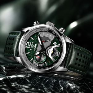 Benyar Montre homme 2026 nouvelle marque haut de gamme, étanche, à quartz, style militaire, avec bracelet en cuir, chronographe sportif BY-5171M