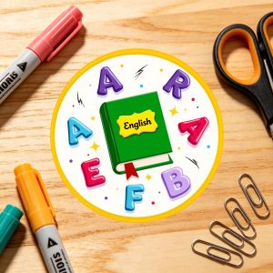 24pcs/48pcs Stickers de Bureau Bordure Jaune Ronde Vert Livre Anglais Lettres Alphabet Colorées A R E F B Décoration de Bureau d'Étude Scolaire