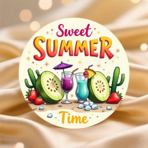 Lot de 24 ou 48 autocollants motif Sweet Summer Time avec cactus, pastèque, fraises et cocktails aux couleurs vives pour fêtes de plage, événements en plein air et décorations d'été