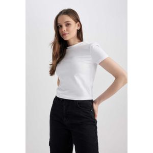 Defacto Femme Ajustée Manches Courtes T-Shirt - Z8790AZ - White