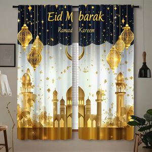 ستائر رمضانية لعيد مبارك، قطعتان، ستائر نوافذ ذهبية وسوداء مزخرفة، ستائر شفافة لغرفة النوم أو غرفة المعيشة، 75 سم 166 سم، ديكور منزلي أنيق
