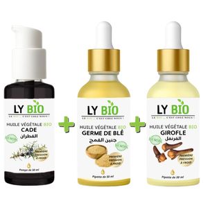 LY BIO PACK HUILE CADE 50ML - POMPE + HUILE GERME DE BLE 50ML - PIPETTE + HUILE GIROFLE 50ML - PIPETTE
