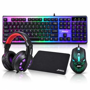 Jedel Combo Gaming RGB 4-en-1 Clavier, Souris, Casque & Tapis XL
