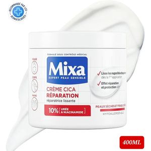 Mixa Expert Peau Sensible - Crème Cica Réparation - Réparation Effet Longue Durée - Peaux Très Sèches et Rugueuses - Visage, Corps, Mains - Hypoallergénique - 400ml