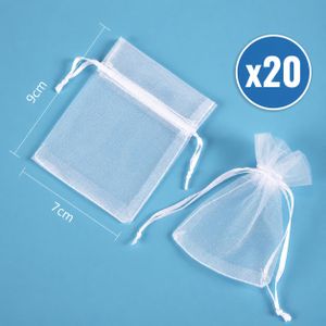Lot de 20 Sacs en Organza Blanc avec Cordon de Serrage – Pochettes Cadeaux pour Bijoux, Mariage, Bonbons et Petits Cadeaux