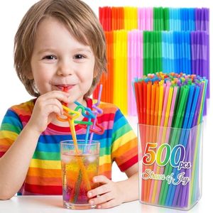 Lot de 500 Pailles Multicolores Flexibles et Créatives pour Fêtes et Boissons – Design Amusant pour Enfants et Adultes grand 
