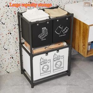 Panier à Linge en Tissu 3 Compartiments, Trieur à Linge Double Niveau, Panier Pliable Étanche, Organisateur de Vêtements Sales pour Salle de Bain, Chambre et Buanderie
