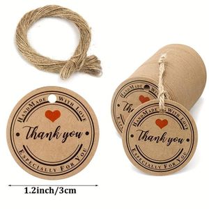 100 étiquettes cadeaux en papier kraft avec 20 mètres de ficelle, étiquettes de remerciement pour fête de mariage et décoration de cadeaux