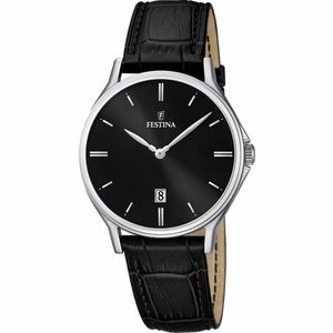 Festina Classique for men- Bracelet en cuir noir.- Cadran noir avec dateur 