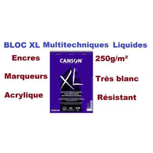 Canson Bloc XL Fluid Mixed Media 30 feuilles A4,250g,Résistant,Texture lisse,Trés Blanc
