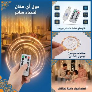 Guirlande lumineuse LED USB avec télécommande, fil de cuivre flexible, 8 modes d’éclairage, décoration chambre mariage Ramadan Noël rideau mural