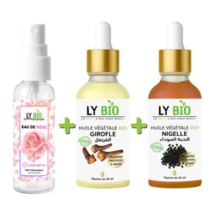 LY BIO حزمة LYBIO ماء الورد 100 مل + زيت القرنفل 50 مل - قطارة + زيت الحبة السوداء 50 مل - قطارة