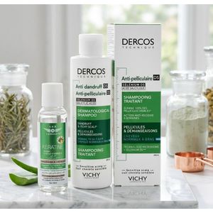 Vichy Dercos Shampooing Anti-Pelliculaire DS Cheveux Normaux à Gras 200ml &  Soin Cheveux Sérum Huile  à l'Aloe Vera 59ml