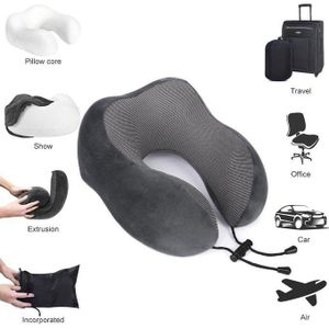 1pc Oreiller de Voyage Portable en Forme de U avec Capuche - Ergonomique, Rebond en 5 Secondes, Léger & Inaltérable, Housse en Microfibre et Doublure en Polyuréthane, pour Avion, Voiture, Sieste, Confort d'Avion, Design Confortable avec Capuchon