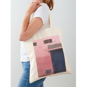 البيت المغربي الوردي معحقيبة يد قطن كلاسيكية ذات باب أزرق