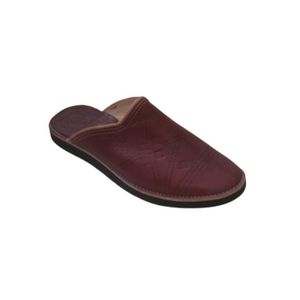 Babouche Traditionnelle Homme en Cuir Véritable Compensée- Marron