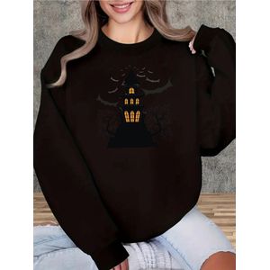 Sweat à capuche imprimé château victorien gothique pour femmes - Pull lourd respirant 230gsm, design maison victoérienne noire et dorée, col rond manches longues – Tenue décontractée saisonnière, salle de sport & looks quotidiens (Lavable en machine)