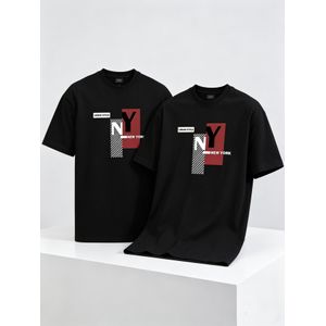 Ensemble T-shirt Homme - Imprimé NY Style Urbain, Vêtement Décontracté Tendance