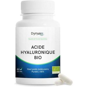 Acide Hyaluronique BIO - Anti-rides, hydratation de la peau - Titré à 80% en acide hyaluronique - Haut poids moléculaire 1500 à 4000 kDa - Vegan - 60 Gélules Végétales (2 mois) -