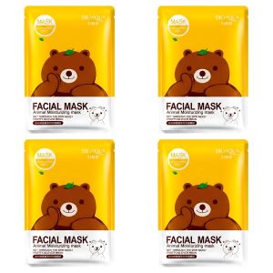 BIOAQUA Lot de 4 - Masque Visage Hydratant Animal - Design Ours Mignon - Soin Visage & Cadeau - Hydratation Intense