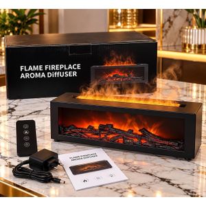 Diffuseur d'Arôme Électrique Effet Cheminée et Flamme LED - Humidificateur d'Air Ultra-Silencieux avec Télécommande - Diffuseur d'Huiles Essentielles pour Maison et Bureau - Noir