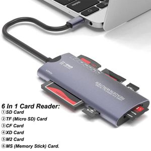 lecteur multifonctionnel USB2.0 6 en 1, adaptateur de carte mémoire SD/TF/XD/CF/M2, adapté au transfert de données à grande vitesse sur ordinateur TYPE C