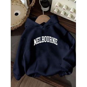 Sweat à capuche S avec imprimé graphique de lettres minimalistes « Melbourne, Australia » - Sweat à capuche décontracté avec poche, coupe ample, confortable, doux, haut d'automne pour femme