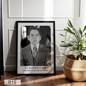 Tableau décoratif noir et blanc, Photo nostalgique du petit prince Mohammed 6 avec cadre
