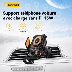 ESSAGER Support téléphone voiture avec charge sans fil 15W – Fixation automatique pour grille d’aération