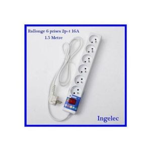 Rallonge, Multi-prises avec interrupteur, Longueur du câble 1.5 mètres - Bloc de 6 prises 2p+t 16 A