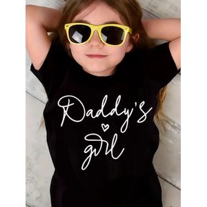 T-shirt à manches courtes pour fille - Design créatif et simple avec impression graphique de lettres - Noir et blanc - Style décontracté parent-enfant