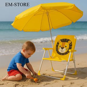 Chaise de plage enfant avec parasol et motif lion – Confort et protection au soleil