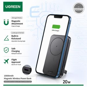 Ugreen Power Bank Magnétique Sans Fil 10000mAh 20W avec Support Intégré - PB206