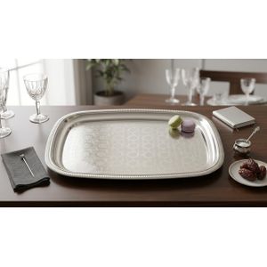 Plateau en Inox "Beldi" – Gravures Traditionnelles Marocaines – Collection Art de la Table Ayahome-55cm/40cm