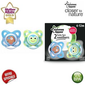 tommee tippee Promo Lot de 2 Sucettes Tommee Tippee Funky Face Soothers  Basics à prix pas cher