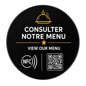 Mifare PLAQUE NFC RONDE POUR ACCES MENU EN ACRYLIQUE NOIRE ADHÉSIF 3M