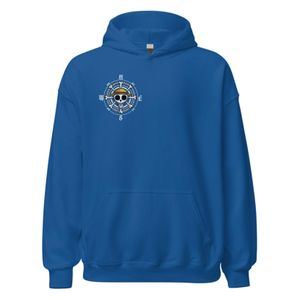 None Hoodie Premium L'équipage du Chapeau de Paille - Design Boussole & Crâne - Molleton Chaud - Yale Blue