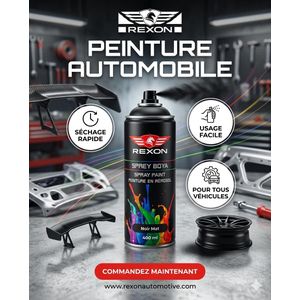 Rexon Peinture Aérosol Noir Mat 400ml – Bombe de Peinture Auto Professionnelle à Séchage Rapide, Haute Couvrance et Haute Résistance pour Carrosserie, Voiture, Moto, Vélo, Jantes, Métal, Bois et Plastique – Finition Mate Anti-Rayures & Anti-Corrosion