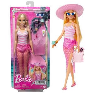 Mattel Poupée Barbie blonde avec maillot de bain et accessoires de plage