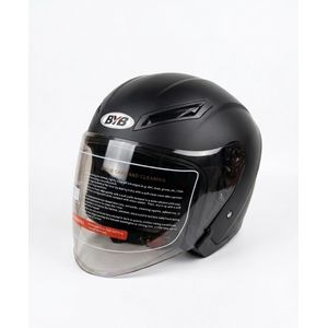 Byb Casque Moto Jet Yabeya Noir Mat avec Visière Transparente – Casque de Protection Scooter & Moto Homme/Femme DOT