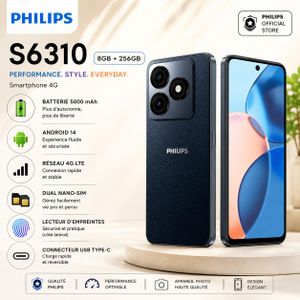 Philips Smartphone 8 Go RAM 256 Go Écran 6,56" Batterie 5000 mAh, S6310 